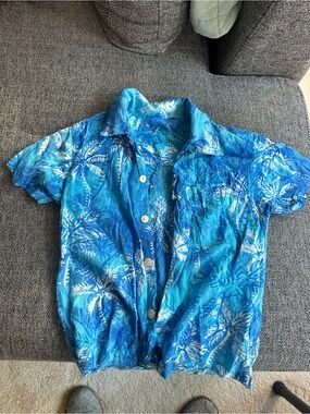 Boys Tropical Blue Button-Down Shirt
